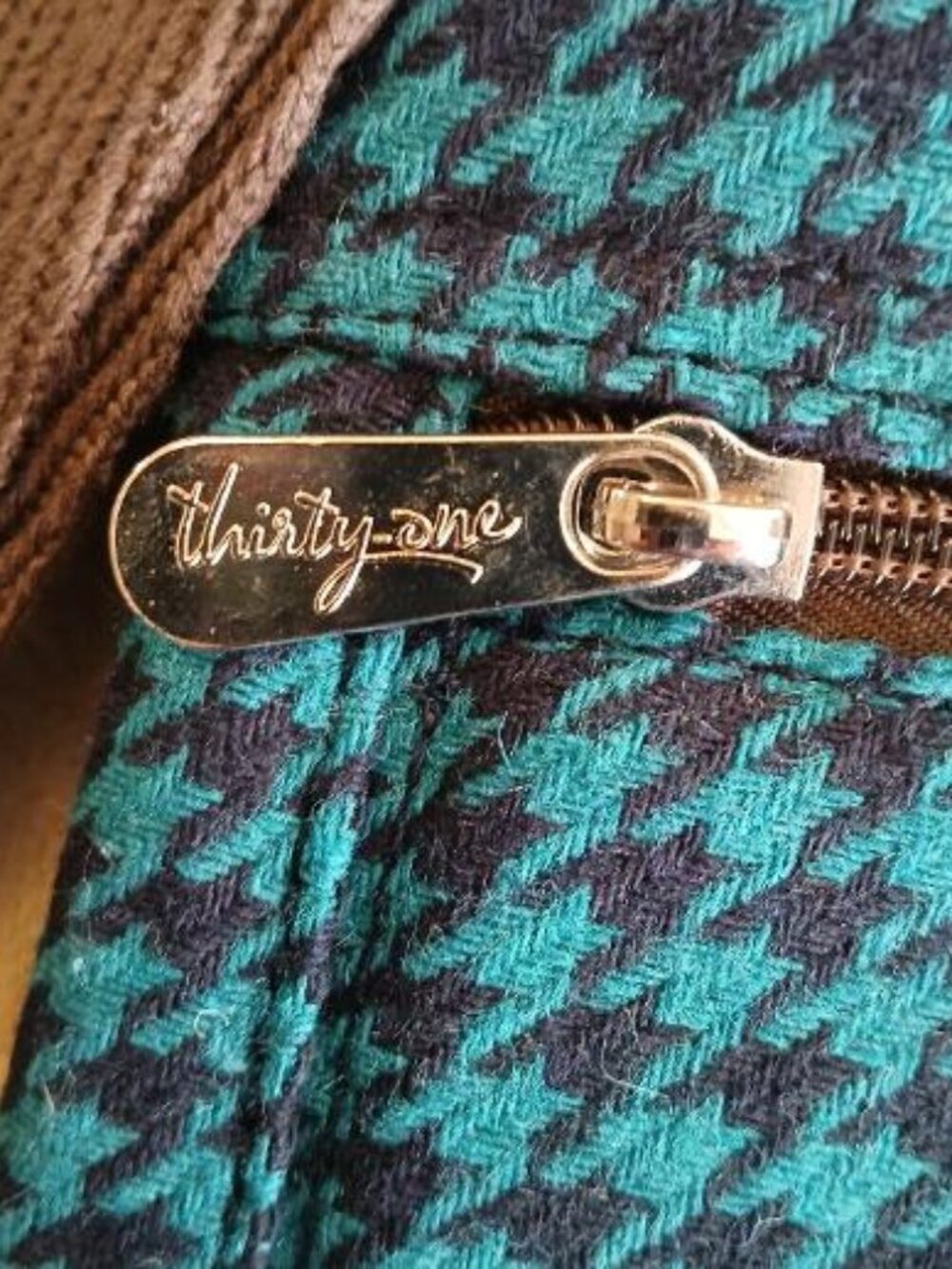 Thirty-One teal/blue plaid crossbody bag